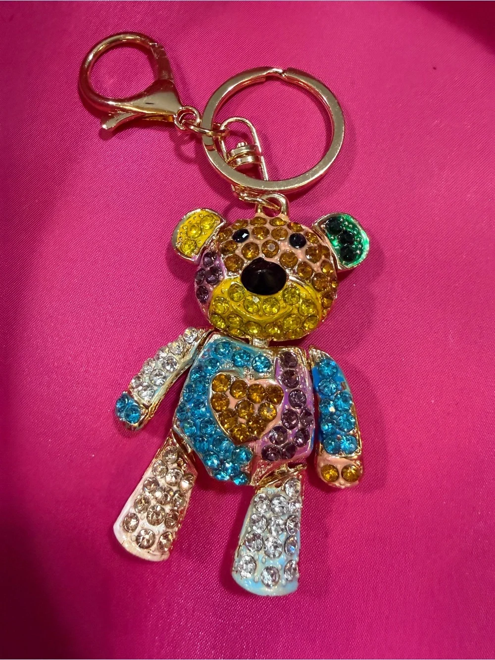 Kids Multicolor Crystal Teddy Charm Keyring